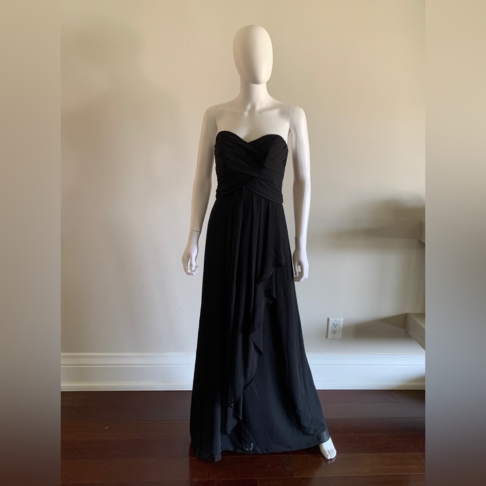 David’s Bridal Crepe Strapless Bridesmaid Gown in Black